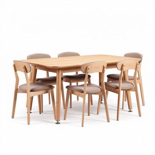Eettafel van hout voor de eetkamer met zes stoelen - 180 x 90 x 75cm