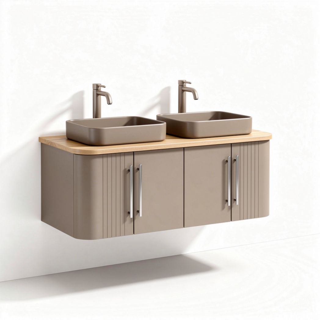 Wastafelmeubel met dubbele wastafels voor de badkamer - MDF en bamboe - 120 x 50 x 40cm